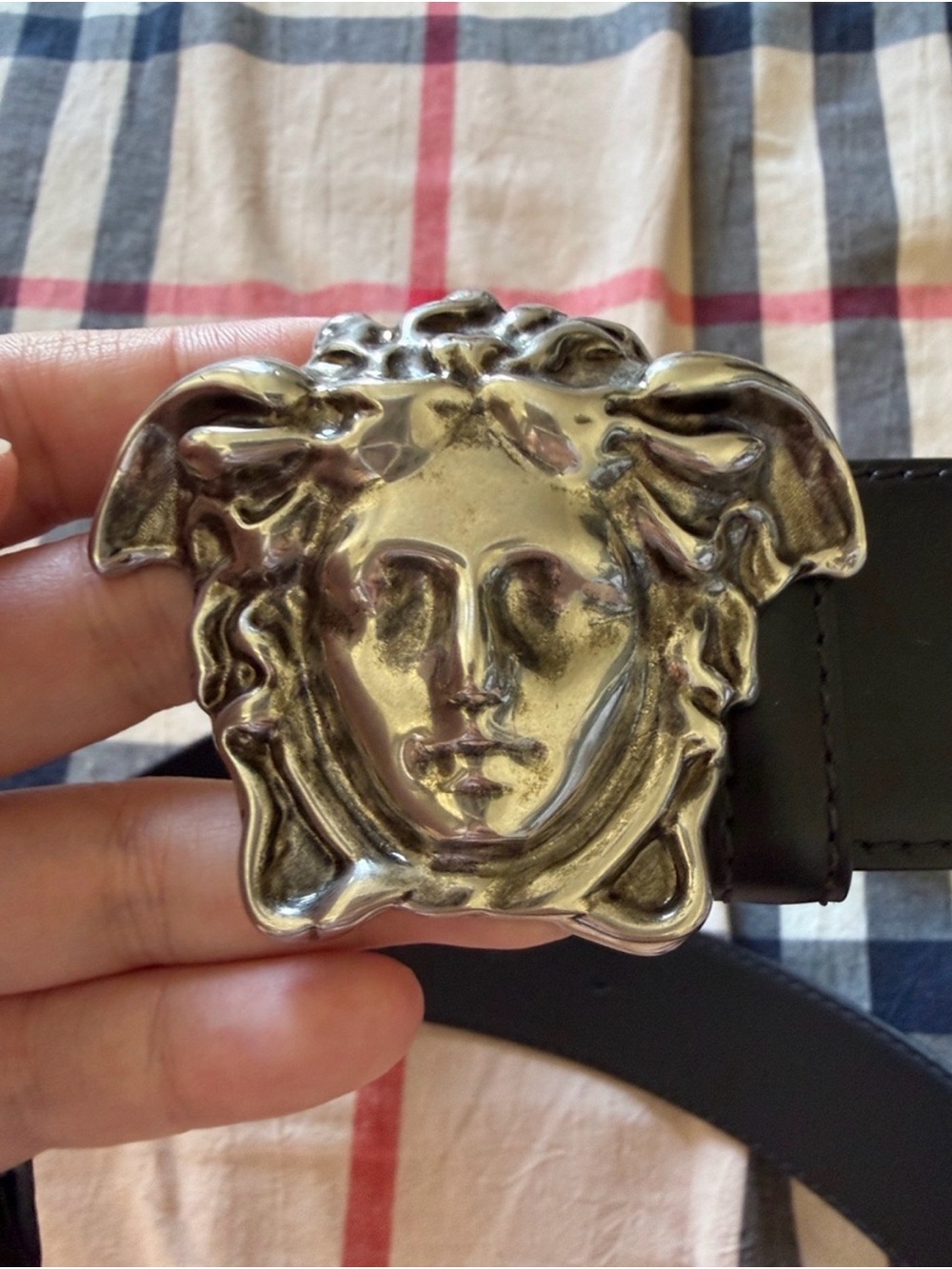 Versace Silver Medusa Head Leather Belt